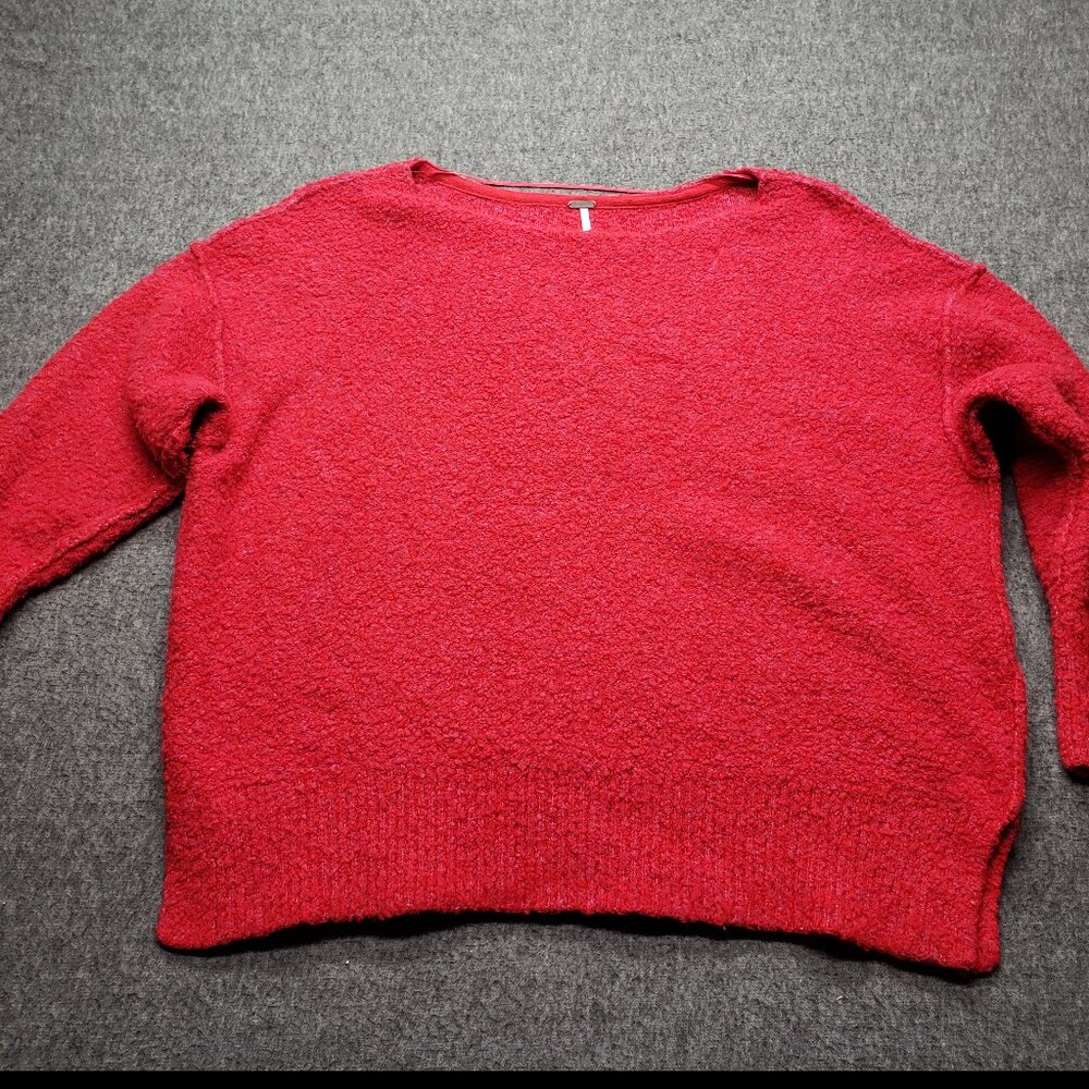 Free People Moira Oversized Marled Knit Sweater Red Women’s Pullover Soft Cozy